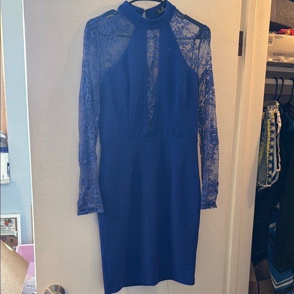 Lulu's Blue Sheath Dress with Bishop Sleeves - Picture 1 of 5